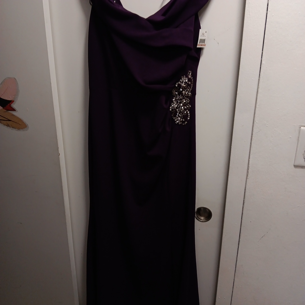 SLNY Purple Embellished Ruched Maxi Dress